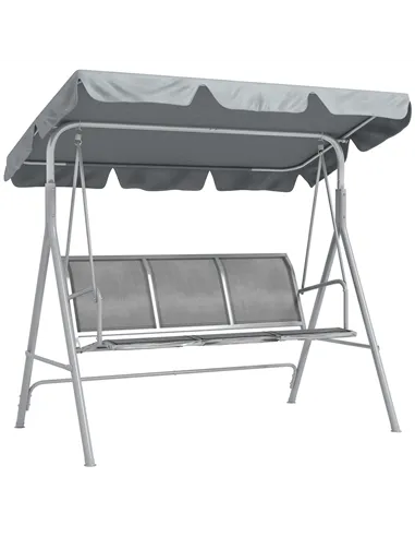 Outsunny Metal Garden Swing Chair, 3-Seater Swing Seat, Patio Hammock Bench Canopy Lounger, Light Grey