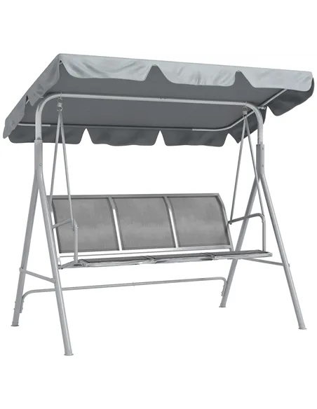 Outsunny Metal Garden Swing Chair, 3-Seater Swing Seat, Patio Hammock Bench Canopy Lounger, Light Grey