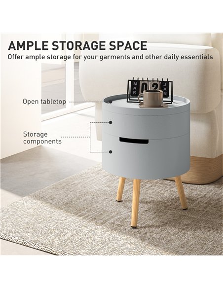 HOMCOM 3-Tier Coffee Table, Round End Table with 2 Hidden Compartments and Detachable Tray, Side Table with Storage for Living R