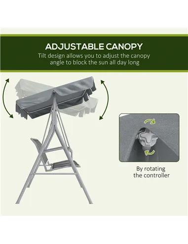 Outsunny Metal Garden Swing Chair, 3-Seater Swing Seat, Patio Hammock Bench Canopy Lounger, Light Grey