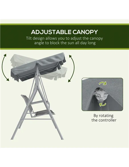 Outsunny Metal Garden Swing Chair, 3-Seater Swing Seat, Patio Hammock Bench Canopy Lounger, Light Grey