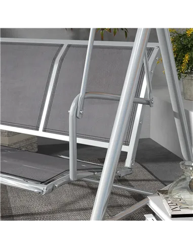 Outsunny Metal Garden Swing Chair, 3-Seater Swing Seat, Patio Hammock Bench Canopy Lounger, Light Grey