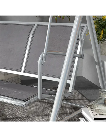 Outsunny Metal Garden Swing Chair, 3-Seater Swing Seat, Patio Hammock Bench Canopy Lounger, Light Grey