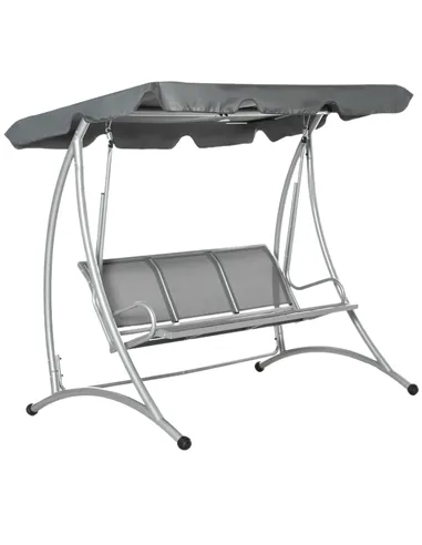 Outsunny Three Person Steel Outdoor Porch Swing Chair Bench w/ Canopy Cover Grey