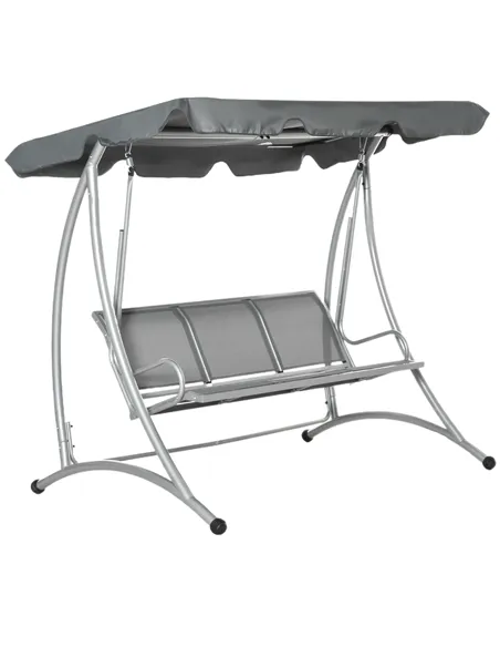Outsunny Three Person Steel Outdoor Porch Swing Chair Bench w/ Canopy Cover Grey