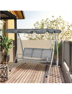 Outsunny Three Person Steel Outdoor Porch Swing Chair Bench w/ Canopy Cover Grey 2