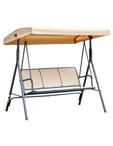Outsunny 3 Seater Swing Chair, Garden Swing Bench with Canopy, Breathable Mesh Seat and Heavy Duty Steel Frame for Patio, Yard, 