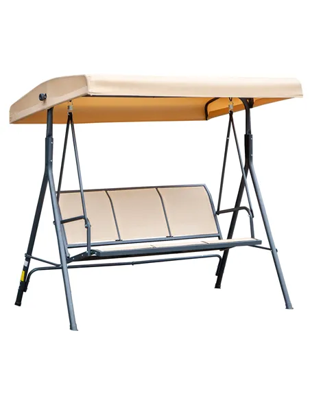 Outsunny 3 Seater Swing Chair, Garden Swing Bench with Canopy, Breathable Mesh Seat and Heavy Duty Steel Frame for Patio, Yard, 