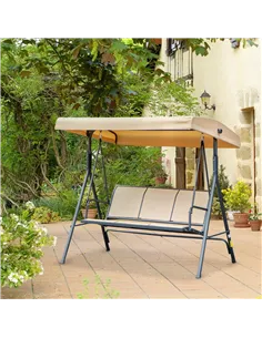 Outsunny 3 Seater Swing Chair, Garden Swing Bench with Canopy, Breathable Mesh Seat and Heavy Duty Steel Frame for Patio, Yard,  2