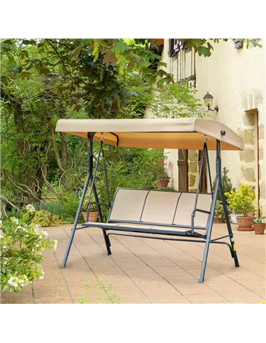 Outsunny 3 Seater Swing Chair, Garden Swing Bench with Canopy, Breathable Mesh Seat and Heavy Duty Steel Frame for Patio, Yard, 