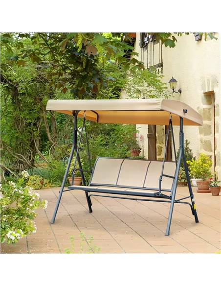 Outsunny 3 Seater Swing Chair, Garden Swing Bench with Canopy, Breathable Mesh Seat and Heavy Duty Steel Frame for Patio, Yard, 