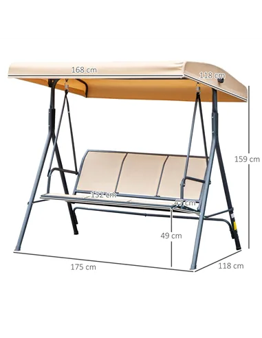 Outsunny 3 Seater Swing Chair, Garden Swing Bench with Canopy, Breathable Mesh Seat and Heavy Duty Steel Frame for Patio, Yard, 
