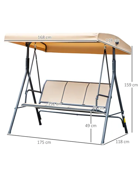 Outsunny 3 Seater Swing Chair, Garden Swing Bench with Canopy, Breathable Mesh Seat and Heavy Duty Steel Frame for Patio, Yard, 
