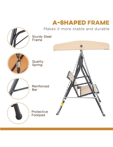 Outsunny 3 Seater Swing Chair, Garden Swing Bench with Canopy, Breathable Mesh Seat and Heavy Duty Steel Frame for Patio, Yard, 