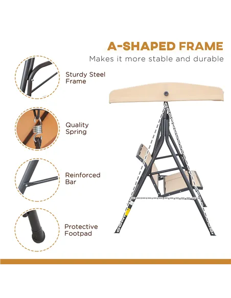 Outsunny 3 Seater Swing Chair, Garden Swing Bench with Canopy, Breathable Mesh Seat and Heavy Duty Steel Frame for Patio, Yard, 