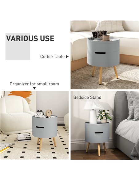 HOMCOM 3-Tier Coffee Table, Round End Table with 2 Hidden Compartments and Detachable Tray, Side Table with Storage for Living R