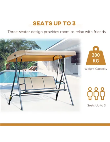 Outsunny 3 Seater Swing Chair, Garden Swing Bench with Canopy, Breathable Mesh Seat and Heavy Duty Steel Frame for Patio, Yard, 