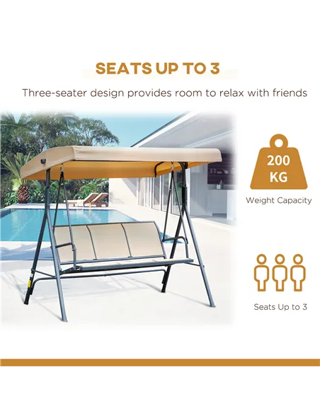 Outsunny 3 Seater Swing Chair, Garden Swing Bench with Canopy, Breathable Mesh Seat and Heavy Duty Steel Frame for Patio, Yard, 