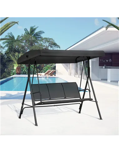 Outsunny Three-Seater Garden Swing Chair, with Canopy - Black