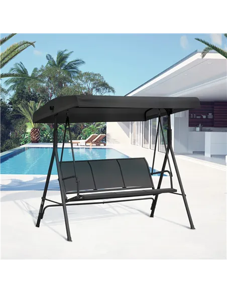 Outsunny Three-Seater Garden Swing Chair, with Canopy - Black