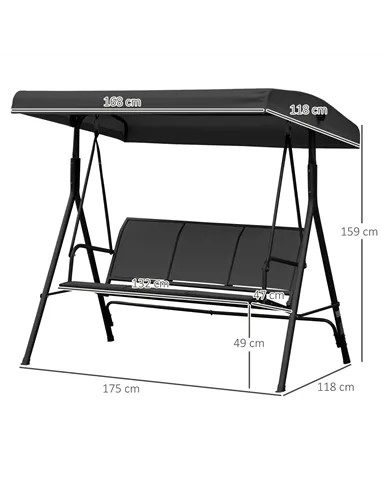Outsunny Three-Seater Garden Swing Chair, with Canopy - Black