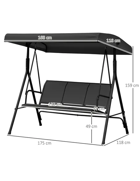 Outsunny Three-Seater Garden Swing Chair, with Canopy - Black