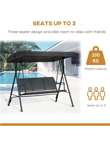 Outsunny Three-Seater Garden Swing Chair, with Canopy - Black