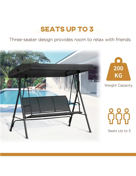 Outsunny Three-Seater Garden Swing Chair, with Canopy - Black