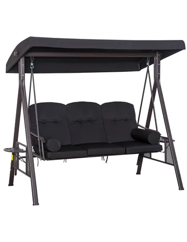 Outsunny Swing Chair Hammock Chair 3 Seater Canopy Cushion Shelter Outdoor Bench Black