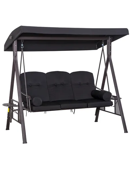 Outsunny Swing Chair Hammock Chair 3 Seater Canopy Cushion Shelter Outdoor Bench Black