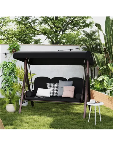 Outsunny Swing Chair Hammock Chair 3 Seater Canopy Cushion Shelter Outdoor Bench Black