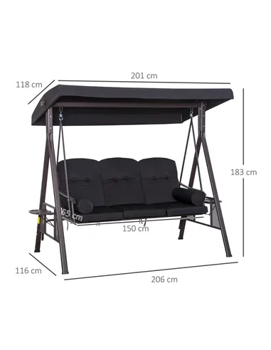 Outsunny Swing Chair Hammock Chair 3 Seater Canopy Cushion Shelter Outdoor Bench Black