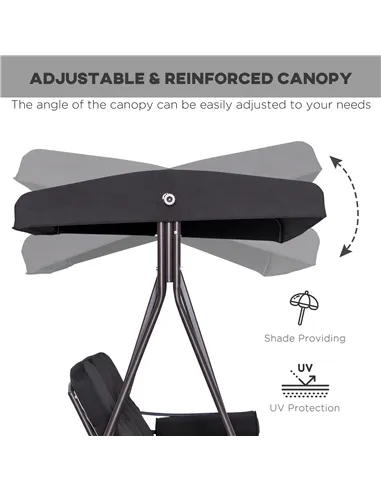 Outsunny Swing Chair Hammock Chair 3 Seater Canopy Cushion Shelter Outdoor Bench Black