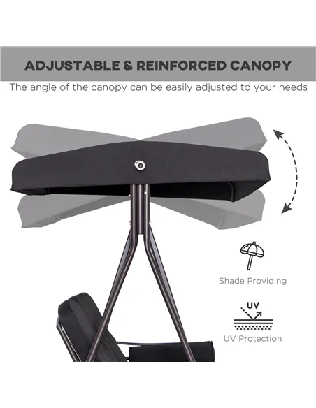 Outsunny Swing Chair Hammock Chair 3 Seater Canopy Cushion Shelter Outdoor Bench Black