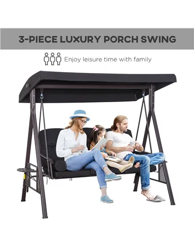 Outsunny Swing Chair Hammock Chair 3 Seater Canopy Cushion Shelter Outdoor Bench Black