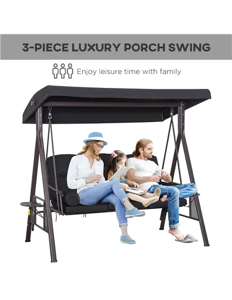 Outsunny Swing Chair Hammock Chair 3 Seater Canopy Cushion Shelter Outdoor Bench Black