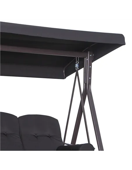 Outsunny Swing Chair Hammock Chair 3 Seater Canopy Cushion Shelter Outdoor Bench Black