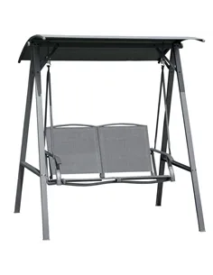 Outsunny 2 Seater Garden Swing Seat Swing Chair, Outdoor Canopy Swing Bench with Adjustable Shade, Metal Frame and Texteline Sea