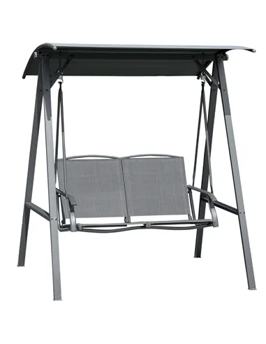 Outsunny 2 Seater Garden Swing Seat Swing Chair, Outdoor Canopy Swing Bench with Adjustable Shade, Metal Frame and Texteline Sea