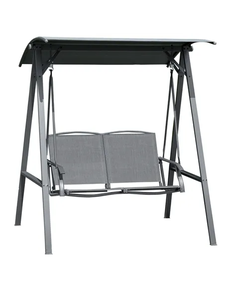 Outsunny 2 Seater Garden Swing Seat Swing Chair, Outdoor Canopy Swing Bench with Adjustable Shade, Metal Frame and Texteline Sea