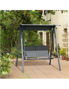 Outsunny 2 Seater Garden Swing Seat Swing Chair, Outdoor Canopy Swing Bench with Adjustable Shade, Metal Frame and Texteline Sea 2