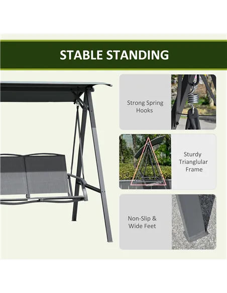 Outsunny 2 Seater Garden Swing Seat Swing Chair, Outdoor Canopy Swing Bench with Adjustable Shade, Metal Frame and Texteline Sea