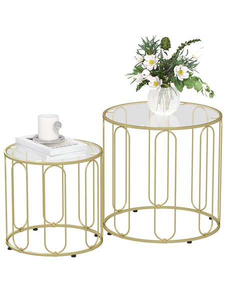 HOMCOM Elliptical Cut-Out Nesting Tables - Gold-Tone
