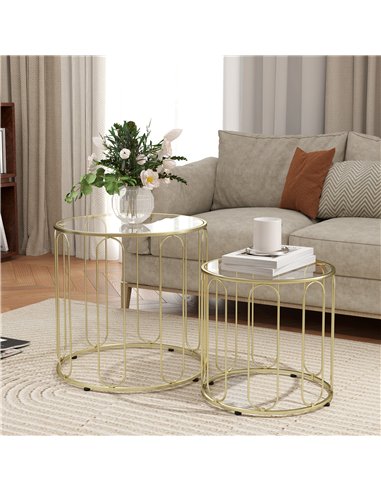HOMCOM Elliptical Cut-Out Nesting Tables - Gold-Tone
