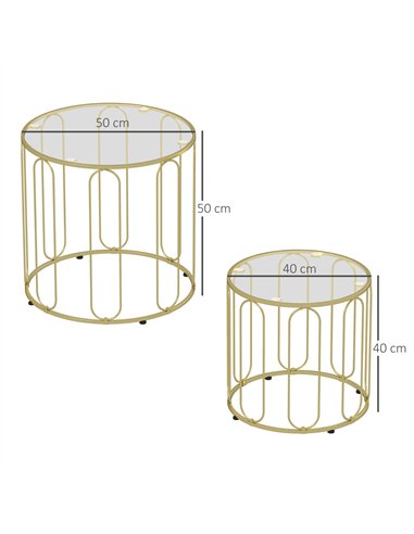 HOMCOM Elliptical Cut-Out Nesting Tables - Gold-Tone