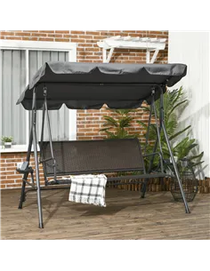 Outsunny 3 Seater Swing Chair, Garden Swing Seat Bench with Adjustable Canopy, Rattan Seat and Steel Frame for Patio, Yard, Dark 2