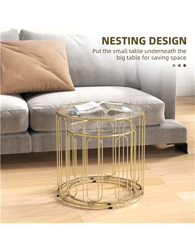 HOMCOM Elliptical Cut-Out Nesting Tables - Gold-Tone