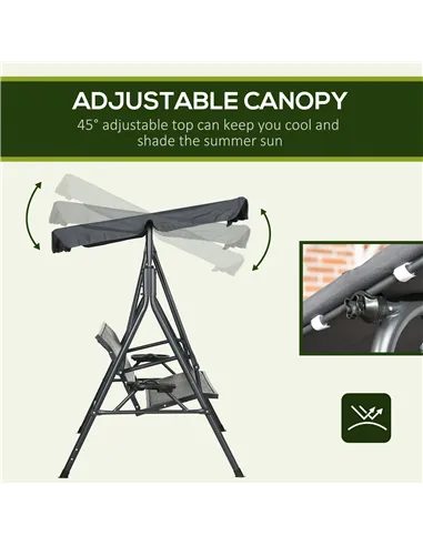 Outsunny 3 Seater Swing Chair, Garden Swing Seat Bench with Adjustable Canopy, Rattan Seat and Steel Frame for Patio, Yard, Dark