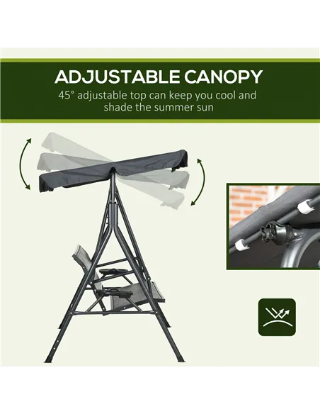 Outsunny 3 Seater Swing Chair, Garden Swing Seat Bench with Adjustable Canopy, Rattan Seat and Steel Frame for Patio, Yard, Dark