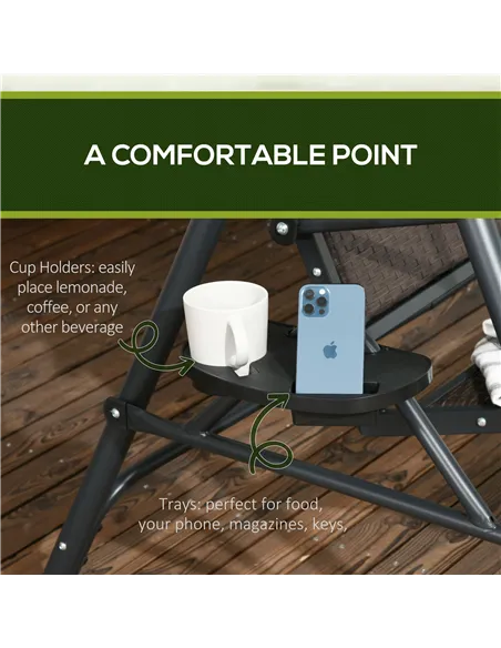 Outsunny 3 Seater Swing Chair, Garden Swing Seat Bench with Adjustable Canopy, Rattan Seat and Steel Frame for Patio, Yard, Dark
